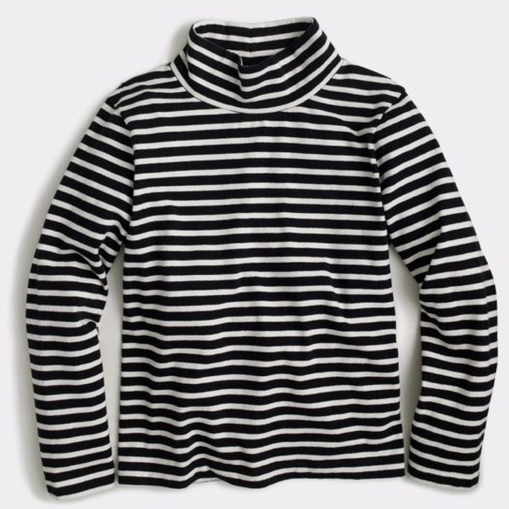 J. Crew Black and White Striped Turtleneck Top